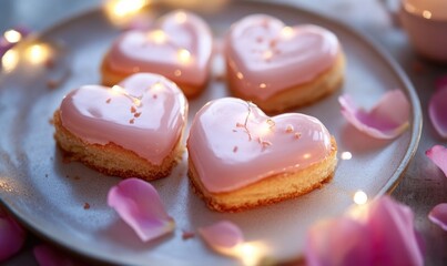 Sticker - A plate with four pink heart shaped cookies