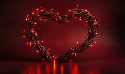 Poster - A heart made of lights is on a red background