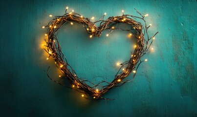 Poster - A heart made of lights is on a blue background