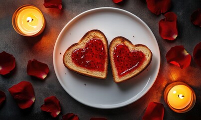 Poster - Two heart shaped sandwiches on a white plate