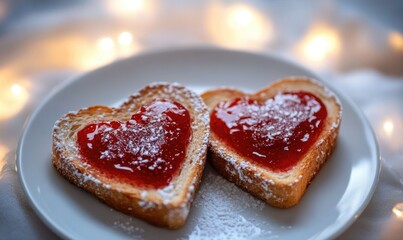 Poster - Two heart-shaped sandwiches with jam on them