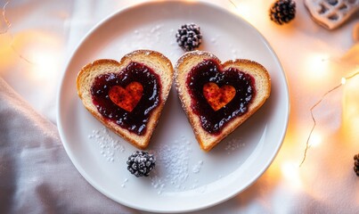 Poster - Two heart-shaped pastries with jam in the middle