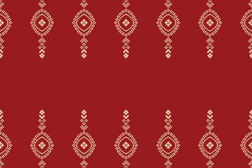 Wall Mural - Ethnic pattern traditional motif ikat geometric fabric pattern cross stitch. Embroidery Ethnic oriental Pixel red background. Abstract,vector,illustration. Texture,christmas,decoration,wallpaper.