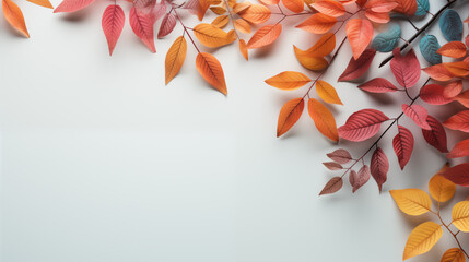 Wall Mural - A white background with a leafy orange and red border