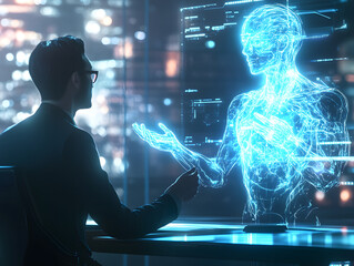 futuristic ai technology artificial intelligence human people interaction talk interact conversation