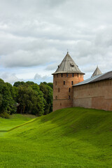 Wall Mural - The Kremlin of Veliky Novgorod on a green field