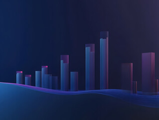 Wall Mural - A blurred background with a blue finance graph and investment bar, showcasing growth and success in the market with technology currency reports chart. Business stock world economy AI computer