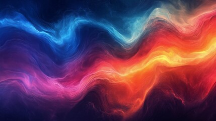 Poster - Colorful abstract waves of light and motion in a digital landscape at night