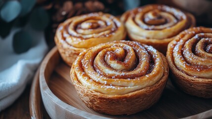 Sticker - Delicious cinnamon roll cake being drizzled with icing in a cozy kitchen setting