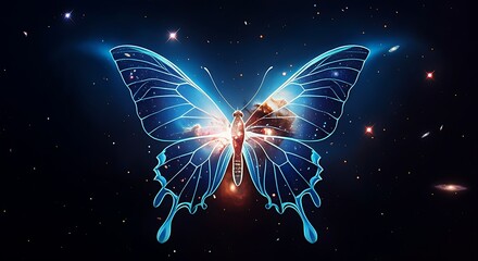 Wall Mural - a cosmic butterfly with wings made of galaxies, stars, and nebulae.