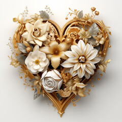 Wall Mural - A gold heart with flowers on it