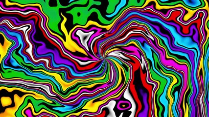 Fototapete - Distorted twisted colorful line background. Trippy strip psychedelic motion animation. Neon color. Groovy abstract loop background. Trendy fluorescent retro style