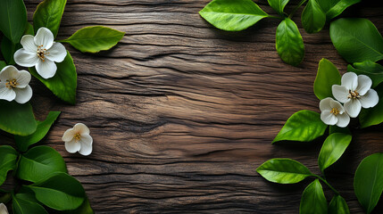 Wall Mural - A wooden frame with a white flower in the center