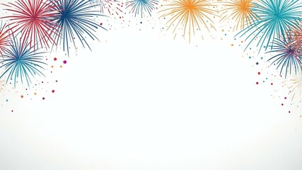 Wall Mural - white background with border frame of colorful fireworks