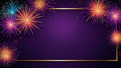 Wall Mural - purple background with border frame of colorful fireworks