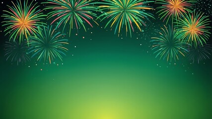 Wall Mural - green background with border frame of colorful fireworks