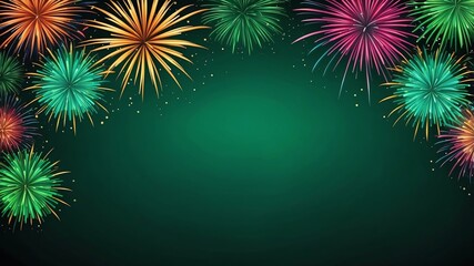 Wall Mural - green background with border frame of colorful fireworks