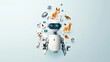 © อาริษา วันดี - A robot is surrounded by many animals, including a cat, a dog, and a bird