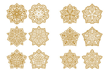 Wall Mural - vector set of different gold ornaments in kazakh style isolated on a white background. decor in two 