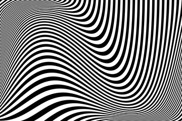 Wall Mural - wavy lines op art pattern with 3d illusion effect. black and white texture. abstract halftone backgr