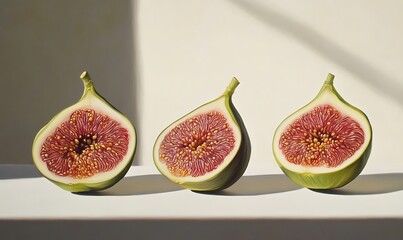 Canvas Print - Three Halved Figs Basking In Sunlight