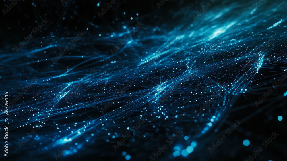 Digital blue abstract background with glowing lines and particles ...