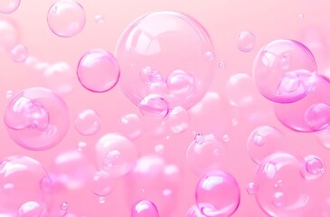 pink soap bubbles floating on a pastel background.