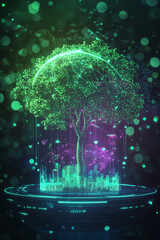 Wall Mural - A cyber environmental education icon glowing with sustainability data, symbolizing online eco-learning platforms, digital conservation tools, and student engagement resources. 