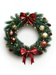 Sticker - A festive wreath of evergreen branches adorned with ornaments and ribbons for Christmas celebration preparation