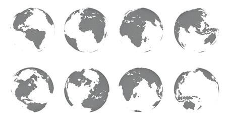 Wall Mural - world 3d map. globe sphere with dotted continents, earth dots grid wireframe and geometric geography