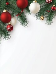 Wall Mural - Christmas Branches Border with Christmas Decorations on Transparent Background