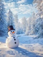 Wall Mural - adorable winter wonderland scene featuring a cheerful snowman standing alone in a serene snow-covere
