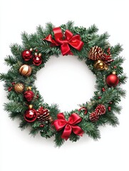 Wall Mural - a festive wreath of evergreen branches adorned with ornaments and ribbons for christmas celebration 