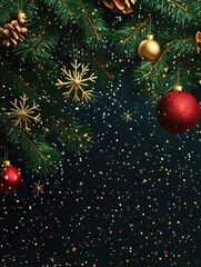 Wall Mural - christmas background with fir tree and decoration