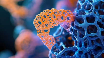 Vibrant Abstract Macro of Interwoven Blue and Orange Structures in Close-Up View