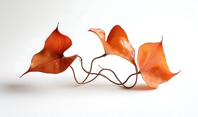 Wall Mural - Dried orange leaves elegantly arranged on white background