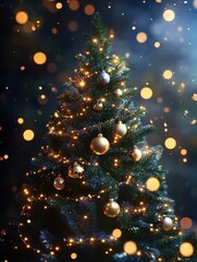 Wall Mural - christmas tree with baubles and blurred shiny lights