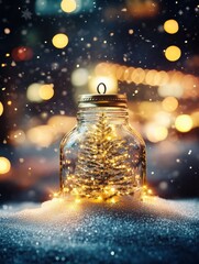 Wall Mural - merry christmas and happy new year concept, close up, elegant christmas tree in glass jar decoration