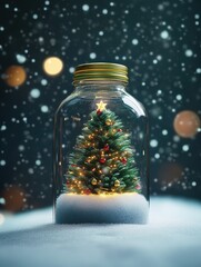 Wall Mural - Merry Christmas and happy new year concept, Close up, Elegant Christmas tree in glass jar decoration.