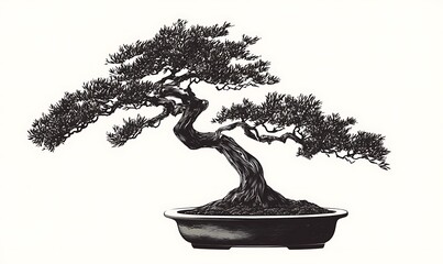 Poster - Elegant Black And White Bonsai Tree Illustration