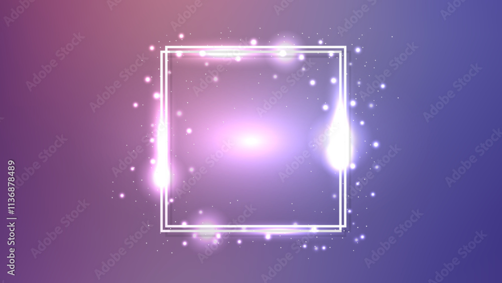 Neon double square frame with shining effects and sparkles Stock Vector ...