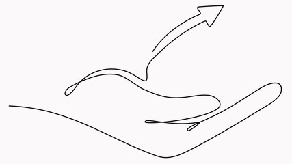 Wall Mural - Animated hand holding arrow with growth graph continuous line drawing.