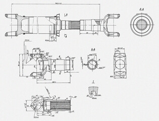 Wall Mural - driveshaft, cardan of truck. engineering automotive mechanical drawing of steel device. industrial c