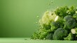 © svastix - A vibrant explosion of fresh green broccoli and leafy greens against a green background, representing vigor, health, and the burst of natural goodness in every bite.