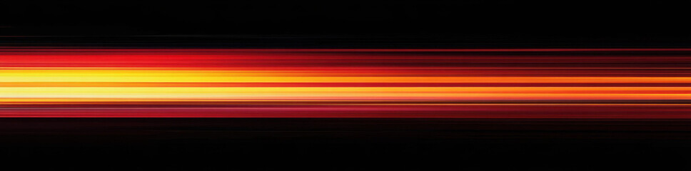 Abstract blurred background with colorful stripes of light on dark orange and black, horizontal lines with gradient effect, glowing and flowing in motion. 