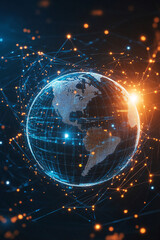 Wall Mural - a glowing globe icon connected to digital real-time weather data and climate change analytics, repre