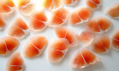 Wall Mural - Grapefruit segments arranged on a white background