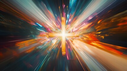 Wall Mural - Radiant Cross Abstract Colorful Light Burst