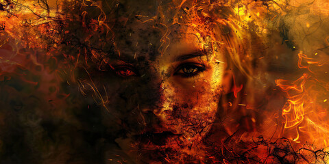 Wall Mural - Woman's Face in Fire and Branches