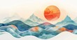 © BersyukurStock - Abstract landscape featuring mountains and waves under a large sun.